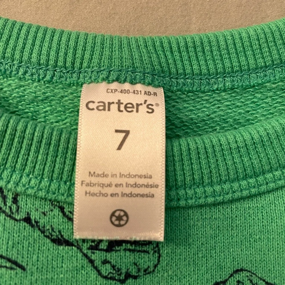 Carters Boys Green T-Rex Dinosaur Sweatshirt| Size: 7
